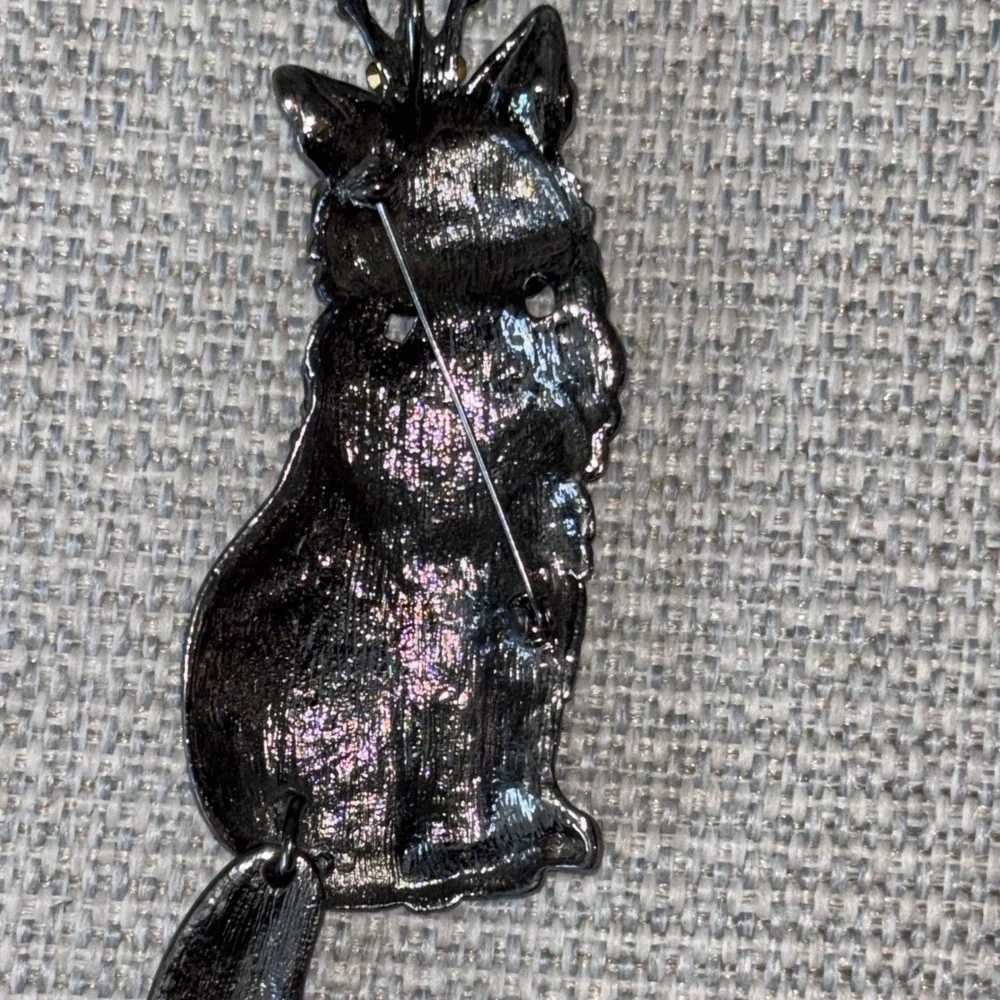 Vintage Black Cat Brooch Rhinestone Diamond Royal‎ Goth Whimsigoth